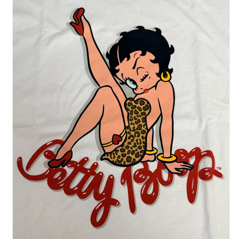 Betty Boop Leopard Dress White Graphic Tee Large NWOT - Picture 5 of 7